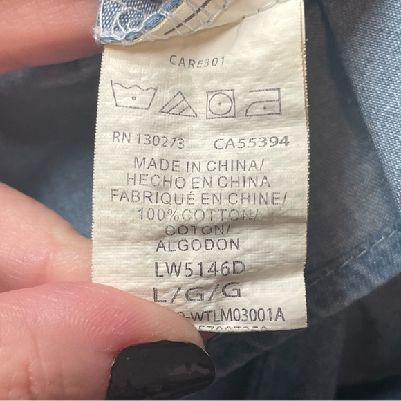 Wrangler Retro Boyfriend Style Embroidered Pearl Snap Chambray Top Large Western - Picture 8 of 12